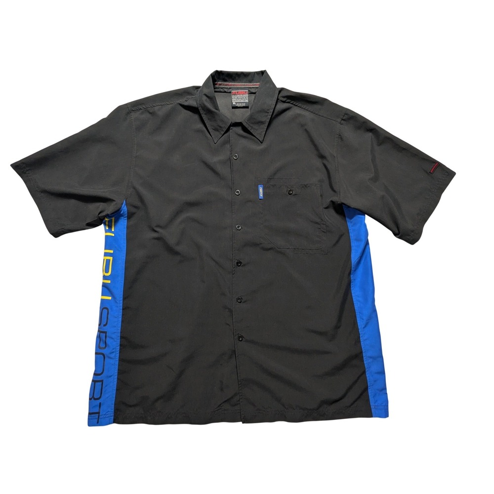 VTG FUBU Sport Shirt Mens XL Black Blue Short‎ Sleeve Button Down Streetwear